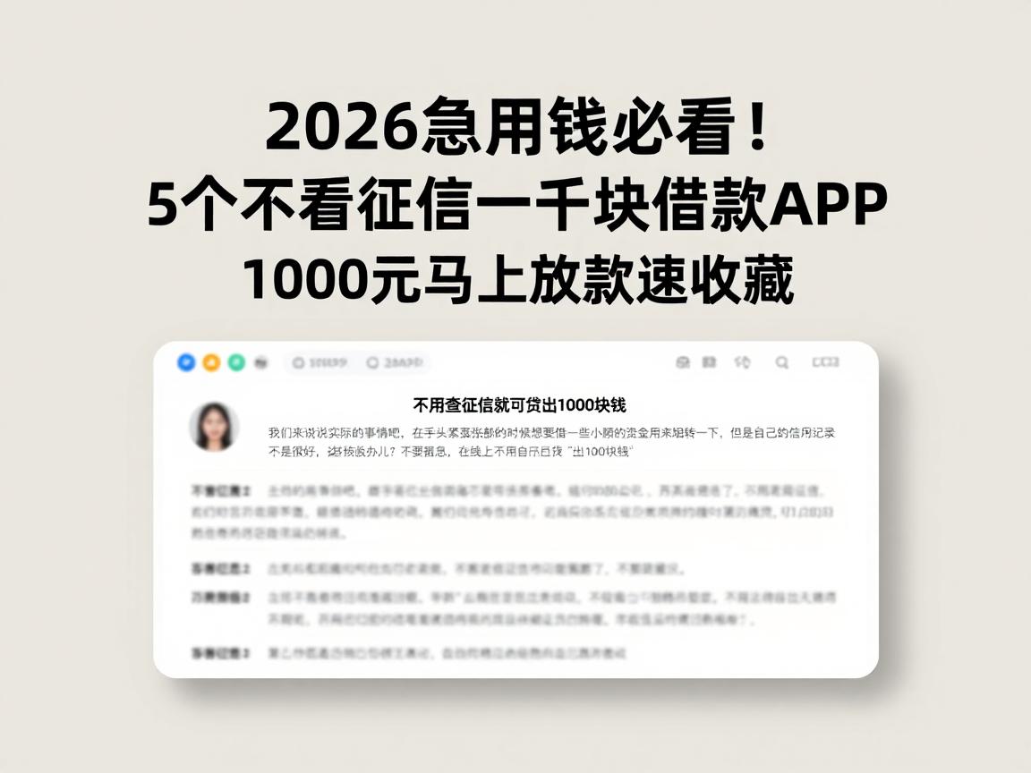2026急用钱必看！5个不看征信一千块借款APP，1000元马上放款速收藏