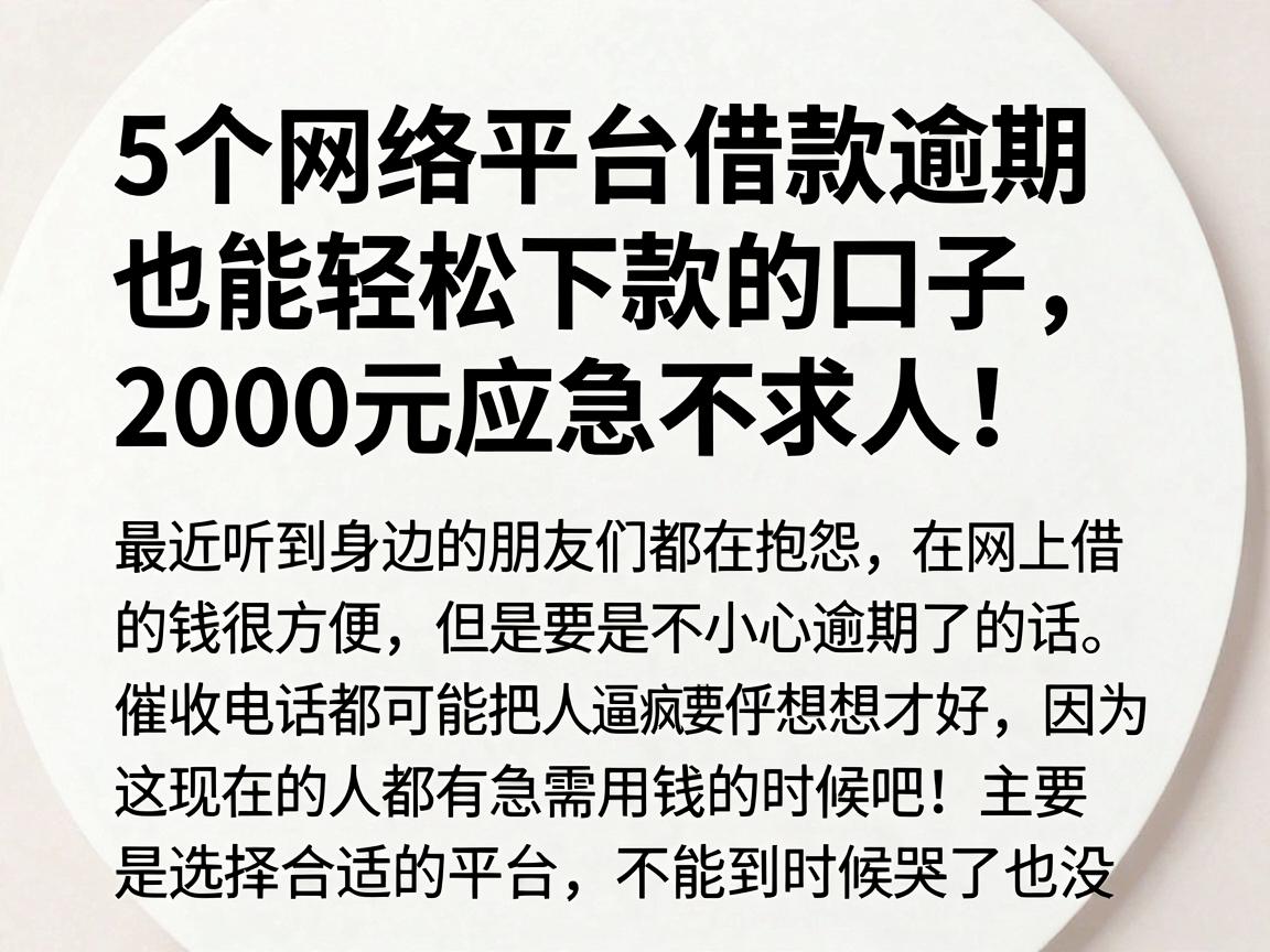 5个网络平台借款逾期也能轻松下款的口子，2000元应急不求人！