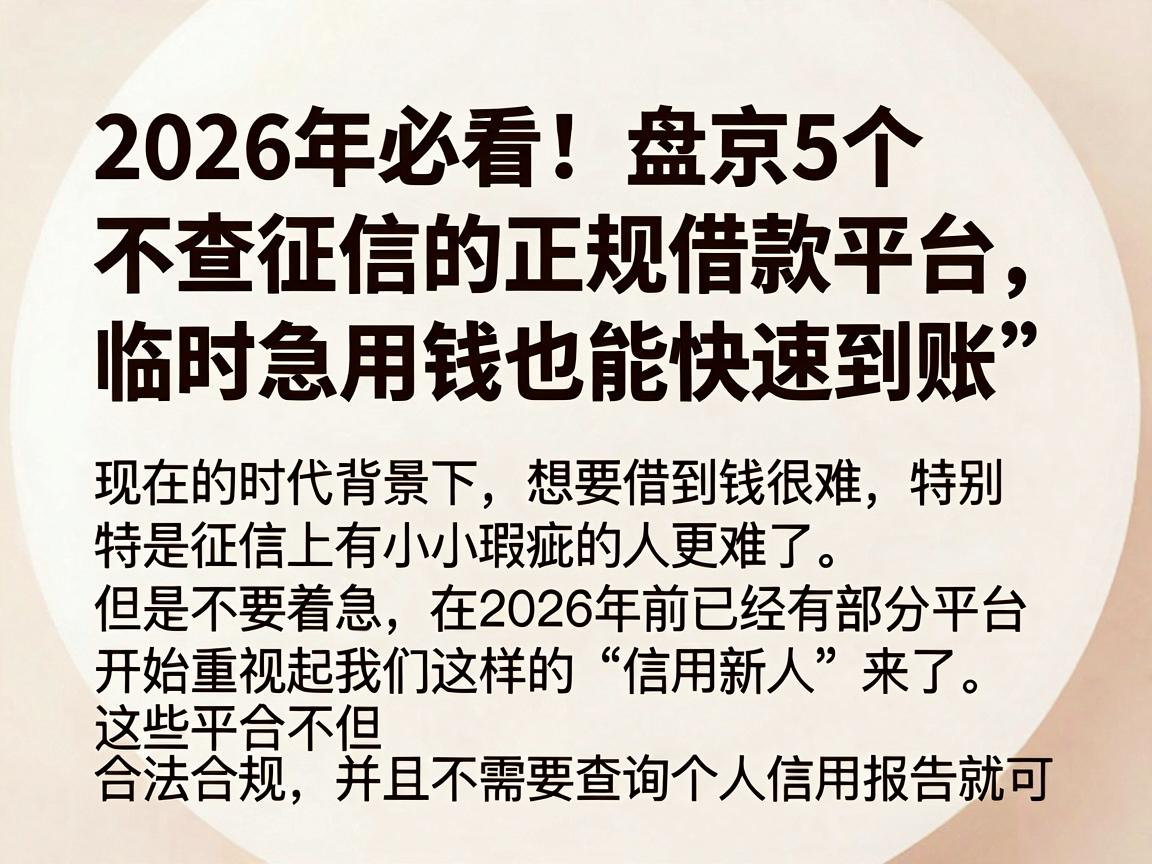 2026年必看！盘点5个不查征信的正规借款平台，临时急用钱也能快速到账