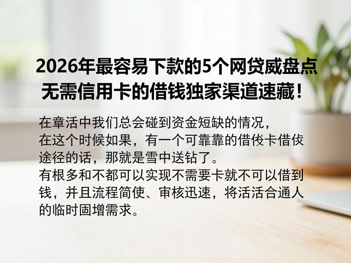 2026年最容易下款的5个网贷权威盘点，无需信用卡的借钱独家渠道速藏！