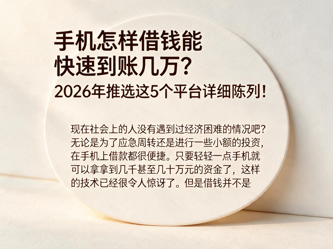 手机怎样借钱能快速到账几万？2026年推选这5个平台详细陈列！