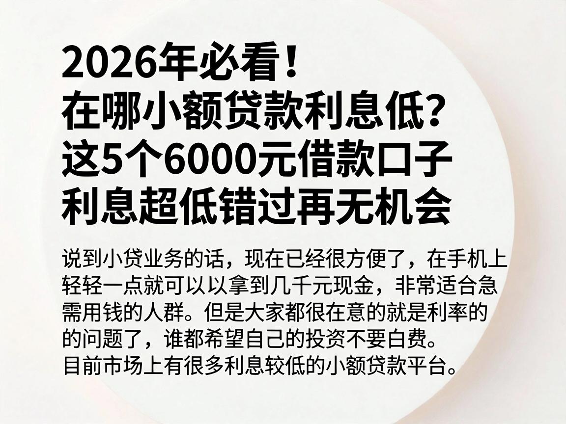 2026年必看！在哪小额贷款利息低？这5个6000元借款口子利息超低，错过再无机会