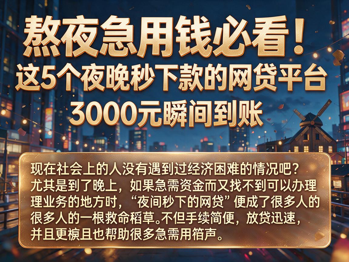 熬夜急用钱必看！这5个夜晚秒下款的网贷平台，3000元瞬间到账
