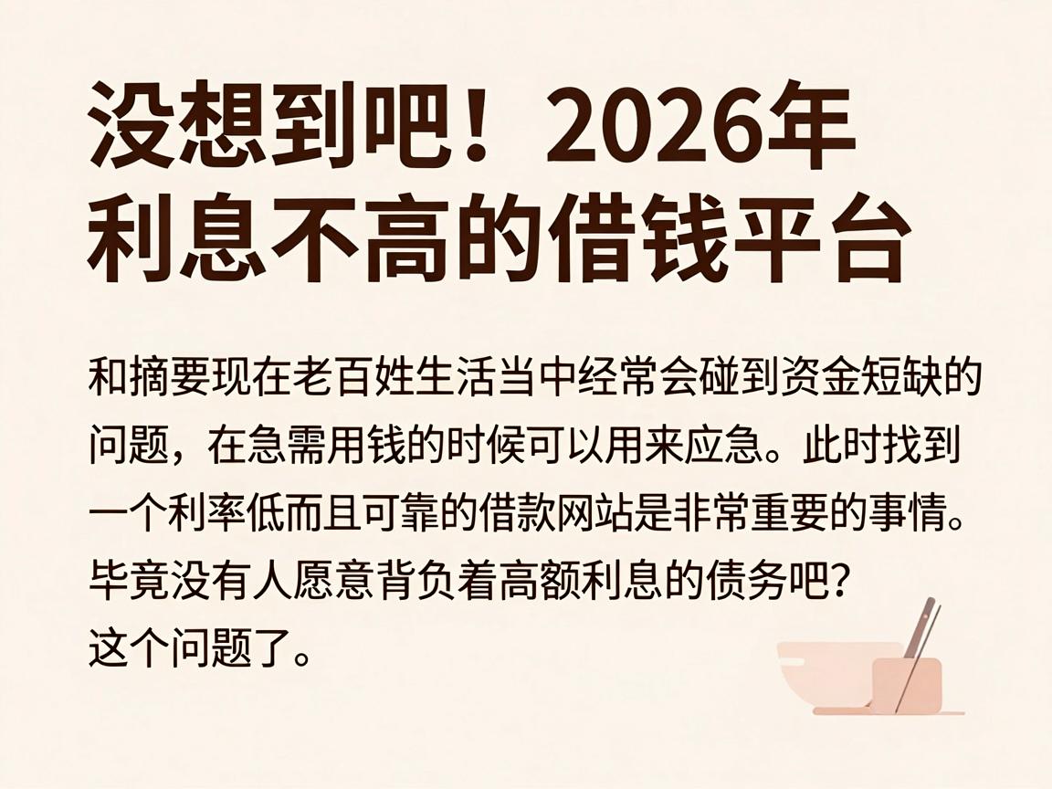 没想到吧！2026年利息不高的借钱平台，本文为您隆重挑选！