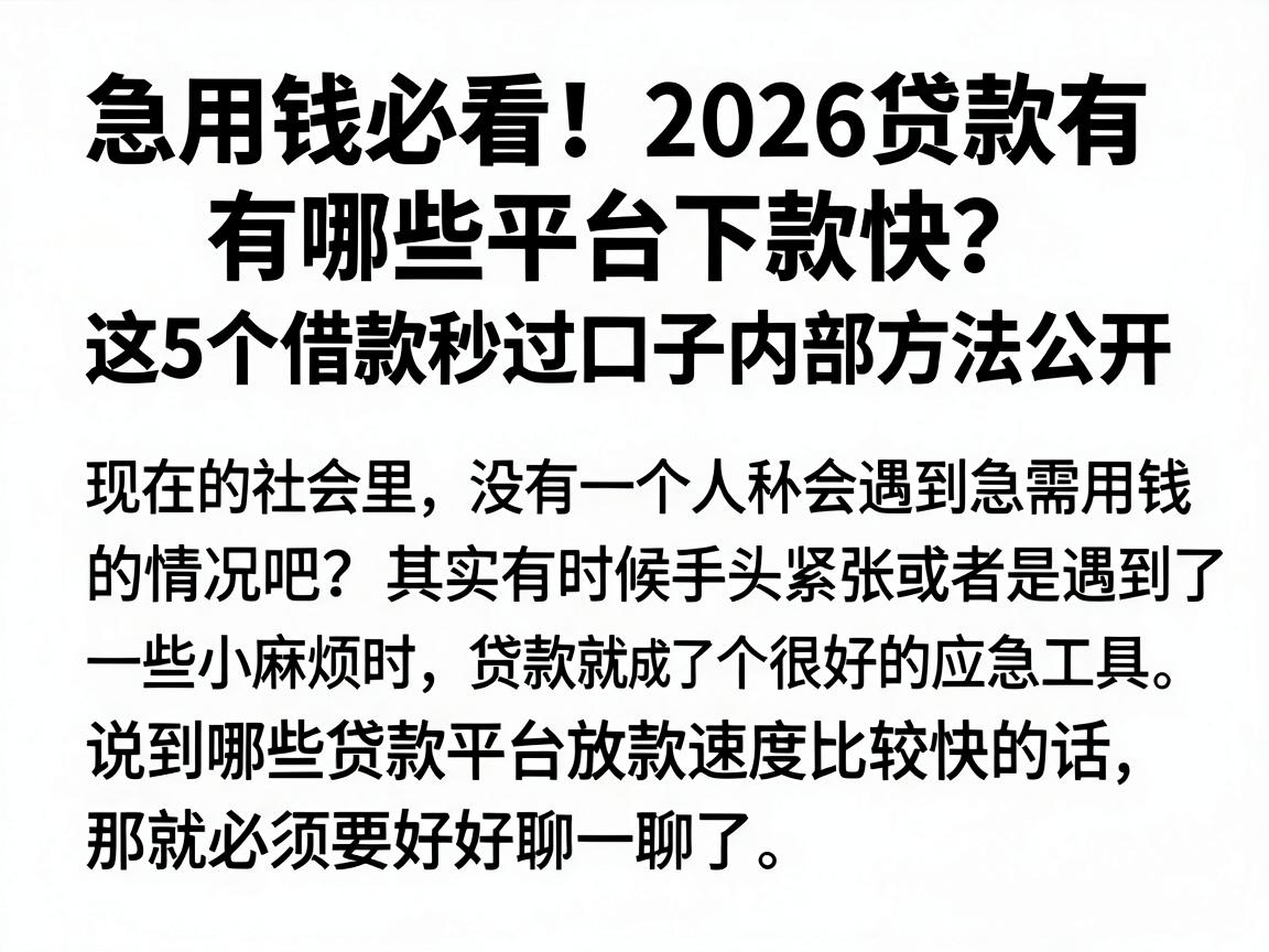 急用钱必看！2026贷款有哪些平台下款快？这5个借款秒过口子内部方法公开