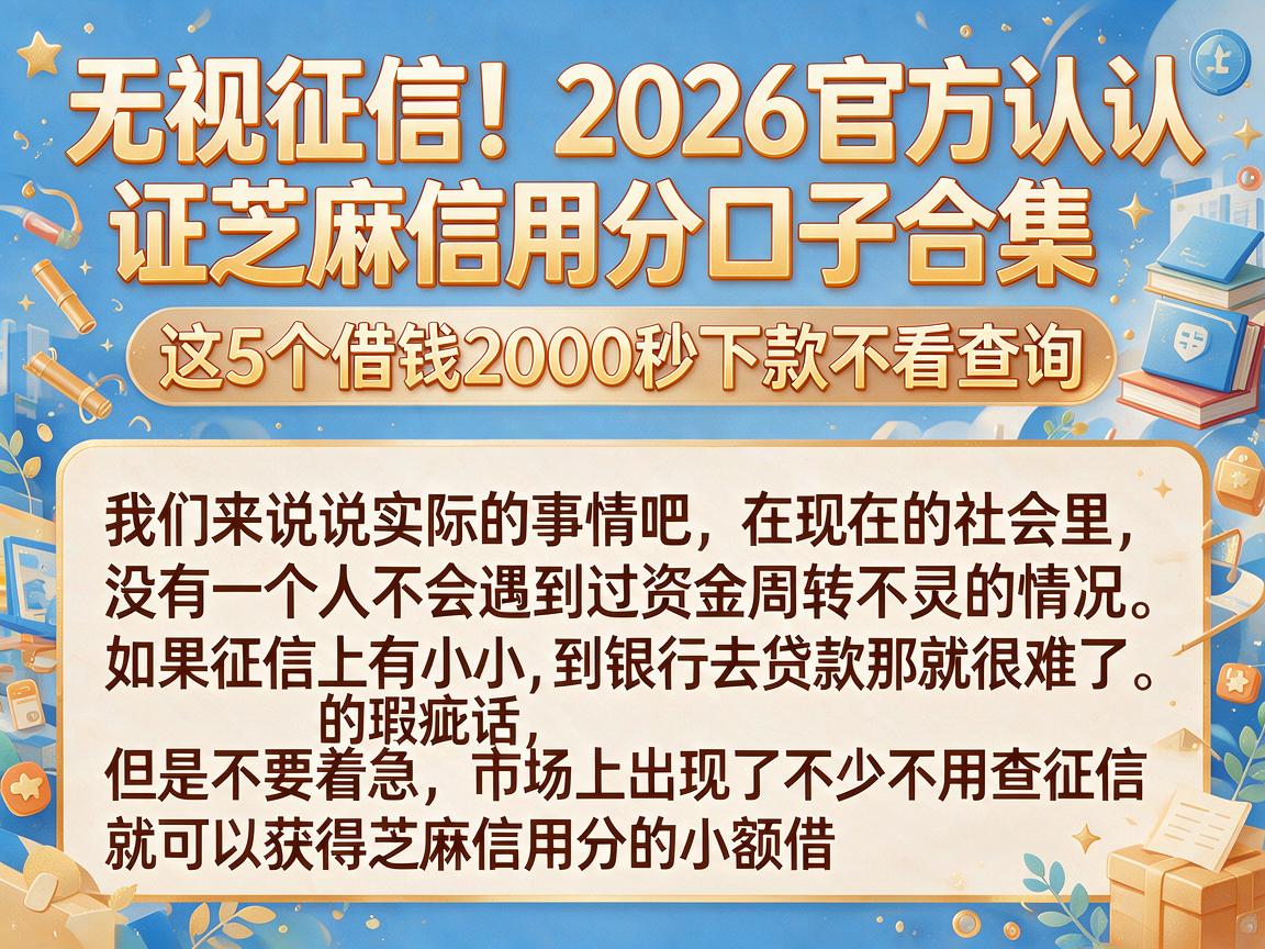 无视征信！2026官方认证芝麻信用分口子合集，这5个借钱2000秒下款不看查询