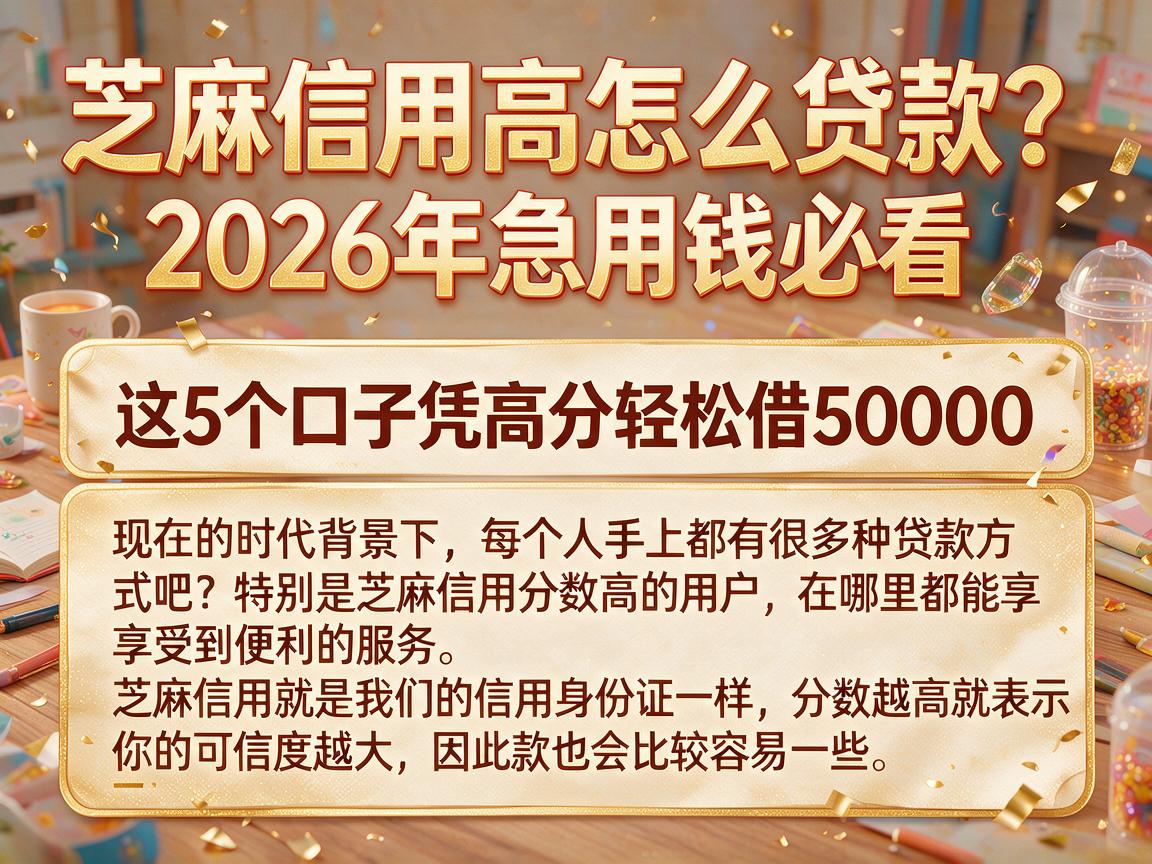 芝麻信用高怎么贷款？2026年急用钱必看，这5个口子凭高分轻松借50000