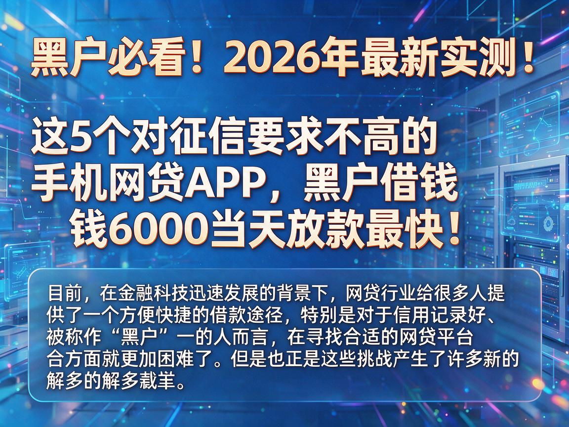 黑户必看！2026年最新实测：这5个对征信要求不高的手机网贷APP，黑户借钱6000当天放款最快！