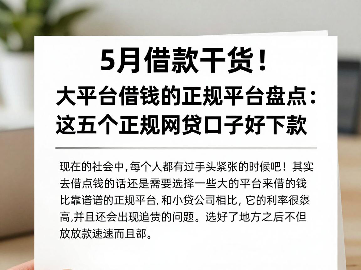 5月借款干货！大平台借钱的正规平台盘点：这五个正规网贷口子好下款