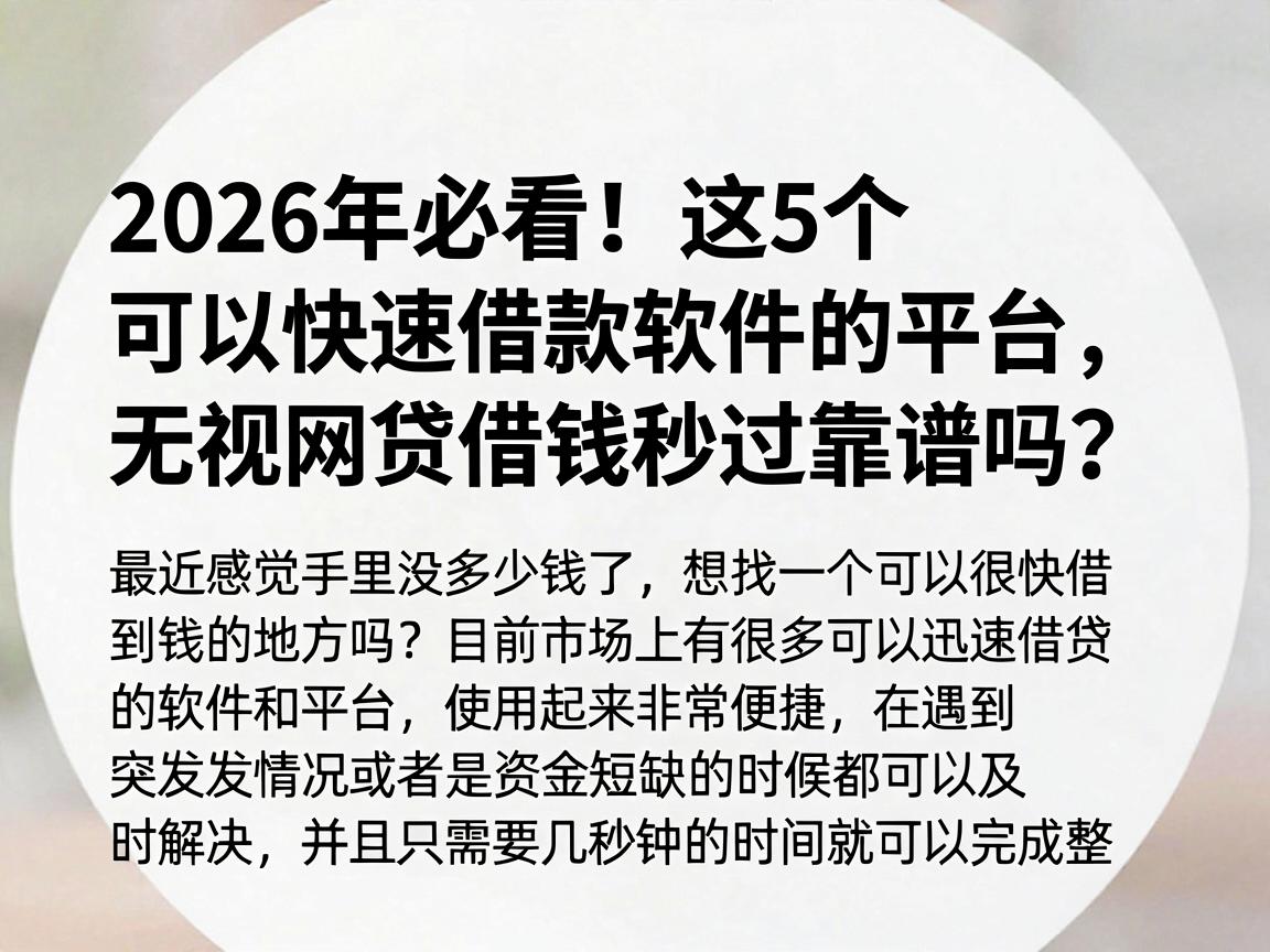 2026年必看！这5个可以快速借款软件的平台，无视网贷借钱秒过靠谱吗？