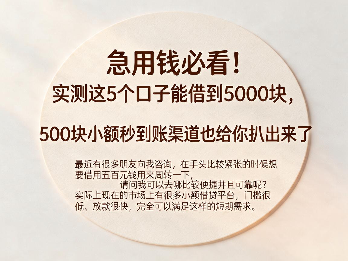 急用钱必看！实测这5个口子能借到5000块，500块小额秒到账渠道也给你扒出来了