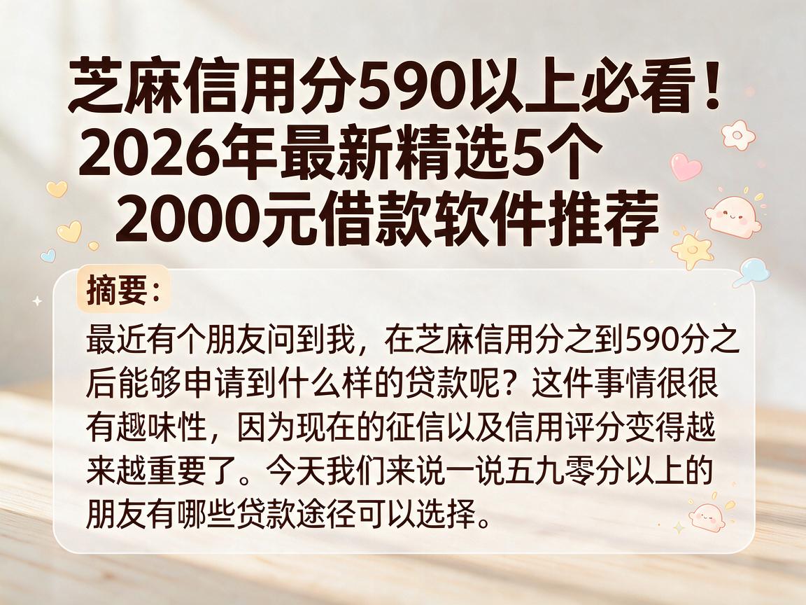芝麻信用分590以上必看！2026年最新精选5个2000元借款软件推荐
