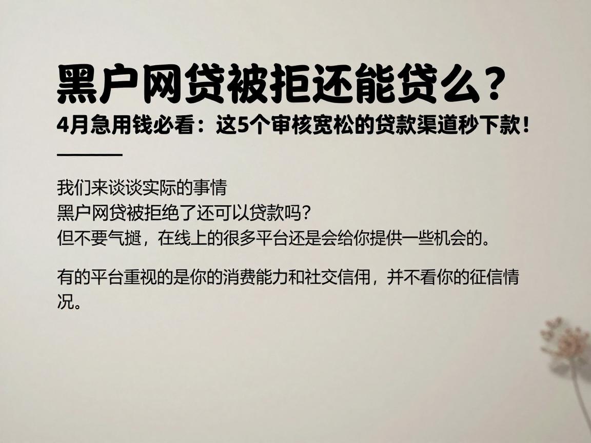 黑户网贷被拒还能贷么？4月急用钱必看：这5个审核宽松的贷款渠道秒下款！