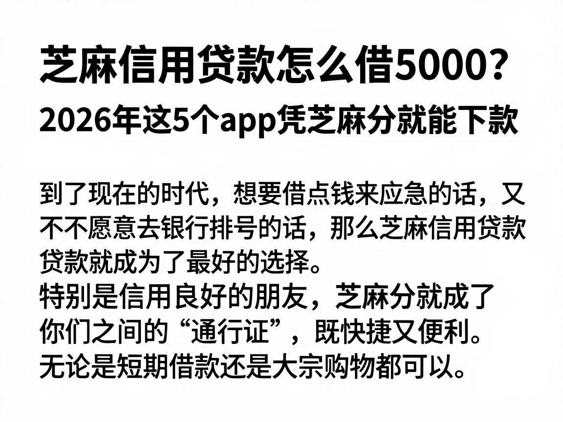 芝麻信用贷款怎么借5000？2026年这5个app凭芝麻分就能下款