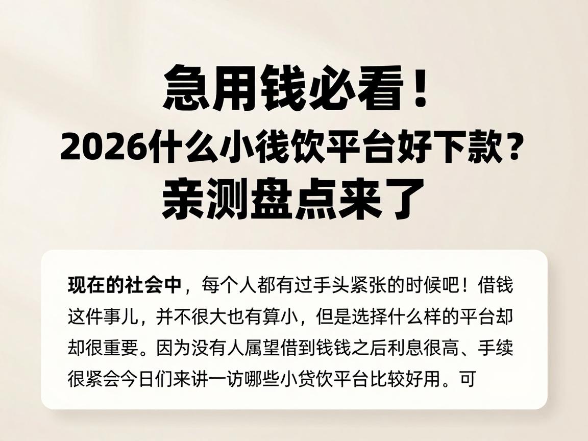 急用钱必看！2026什么小额贷款平台好下款？亲测盘点来了