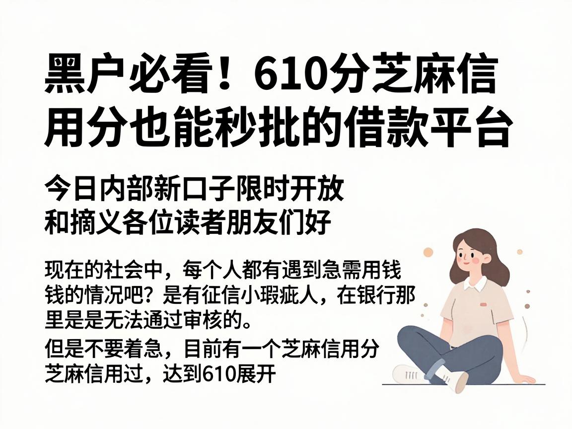 黑户必看！610分芝麻信用分也能秒批的借款平台，今日内部新口子限时开放