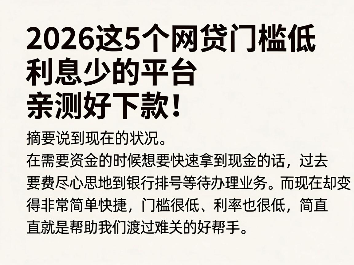 2026这5个网贷门槛低利息少的平台，亲测好下款！