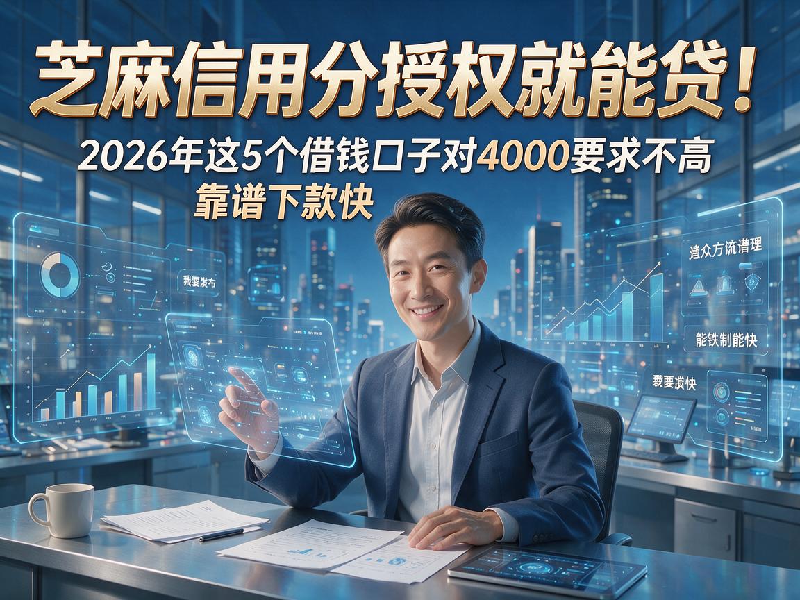 芝麻信用分授权就能贷！2026年这5个借钱口子对4000要求不高，靠谱下款快