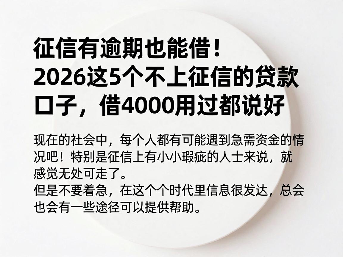 征信有逾期也能借！2026这5个不上征信的贷款口子，借4000用过都说好