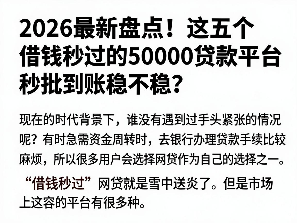 2026最新盘点！这五个借钱秒过的50000贷款平台，秒批到账稳不稳？