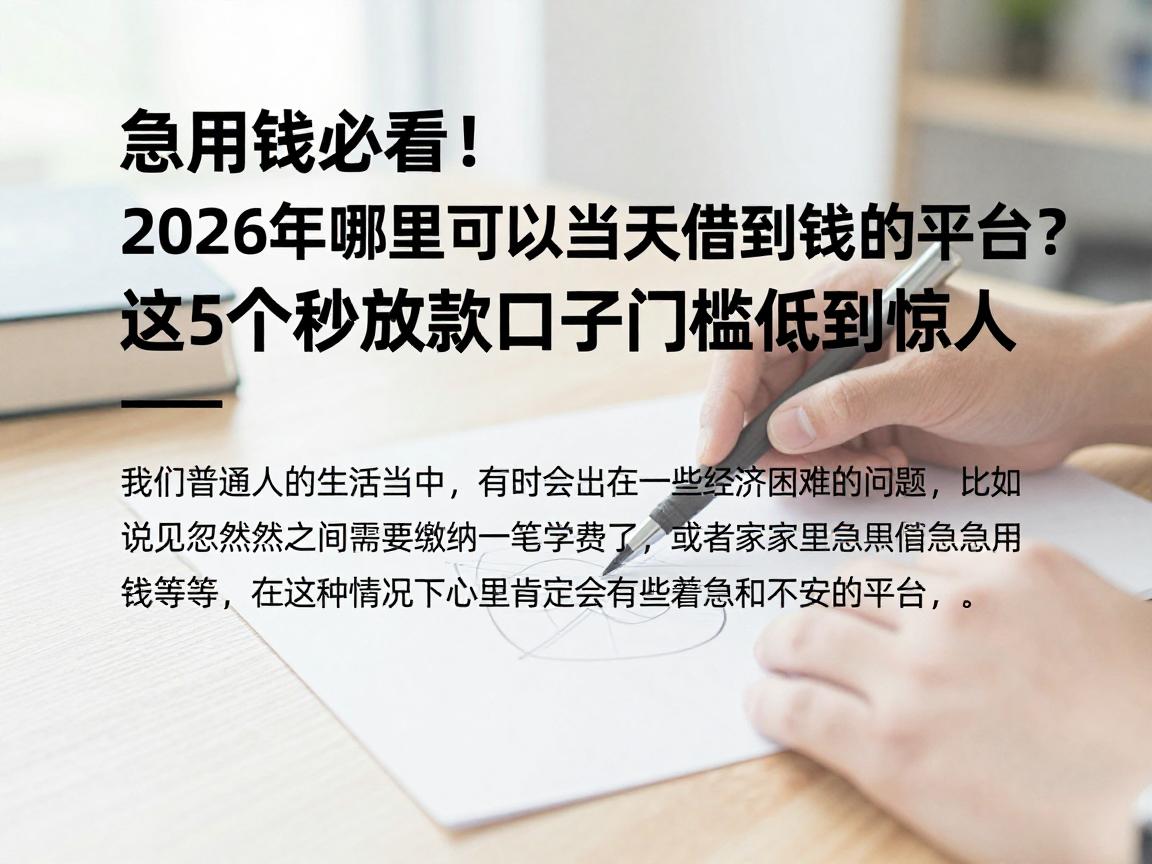急用钱必看！2026年哪里可以当天借到钱的平台？这5个秒放款口子门槛低到惊人