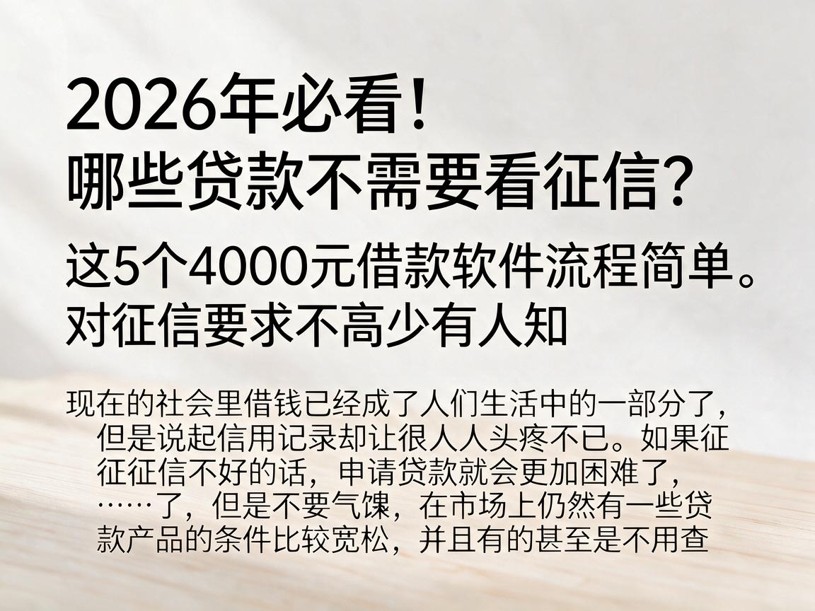 2026年必看！哪些贷款不需要看征信？这5个4000元借款软件流程简单，对征信要求不高少有人知