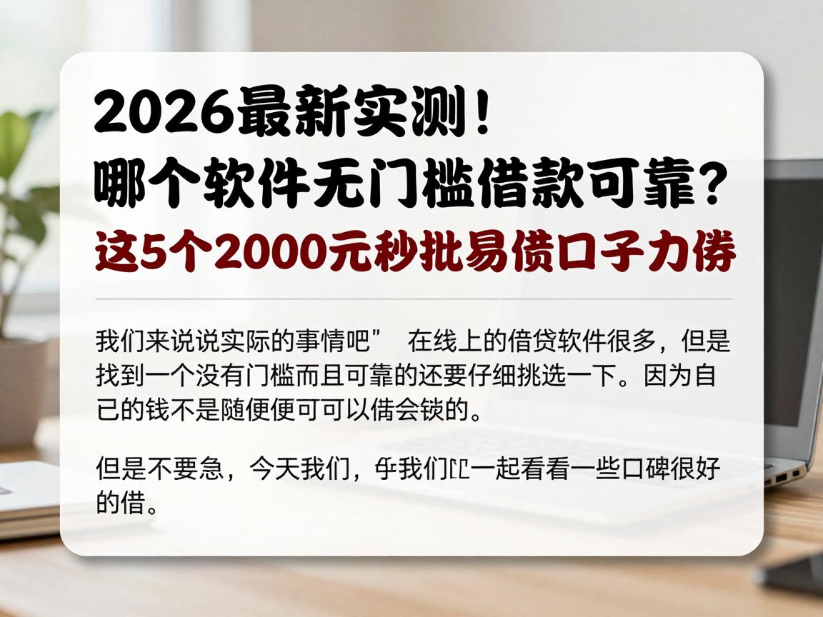 2026最新实测！哪个软件无门槛借款可靠？这5个2000元秒批易借口子力荐