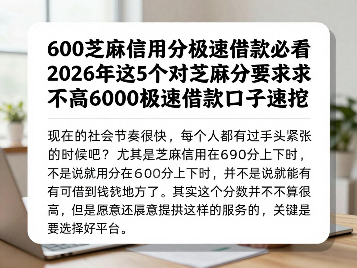 600芝麻信用分极速借款必看！2026年这5个对芝麻分要求不高的6000极速借款口子速挖