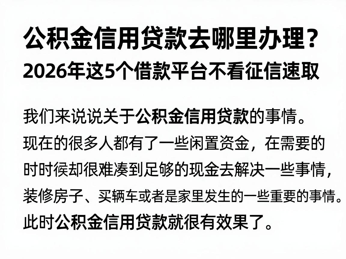 公积金信用贷款去哪里办理？2026年这5个借款平台不看征信速取