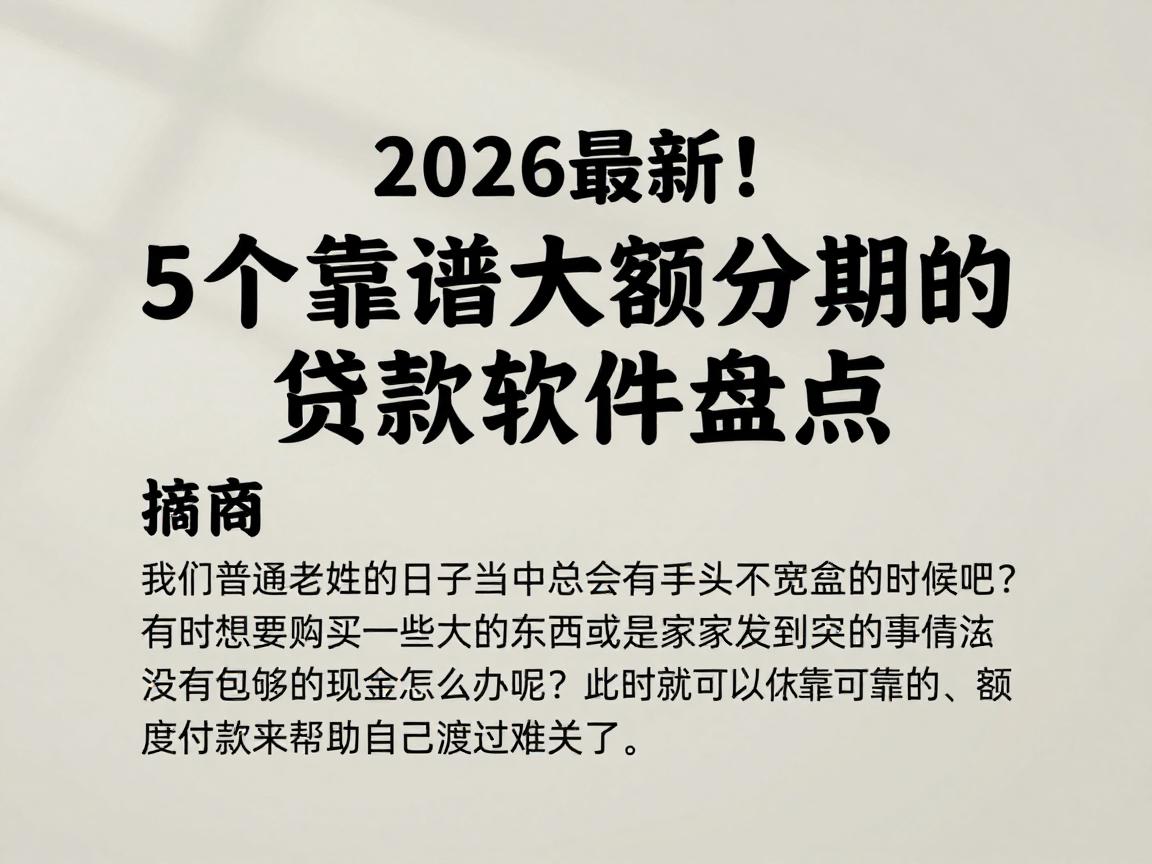 2026最新！5个靠谱大额分期的贷款软件盘点，缺钱也能轻松下款
