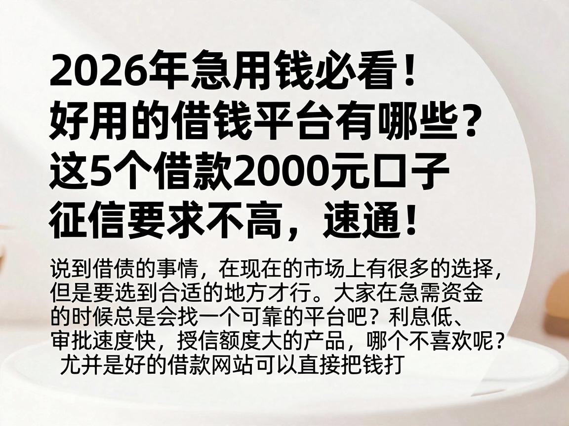 2026年急用钱必看！好用的借钱平台有哪些？这5个借款2000元口子征信要求不高，速通！