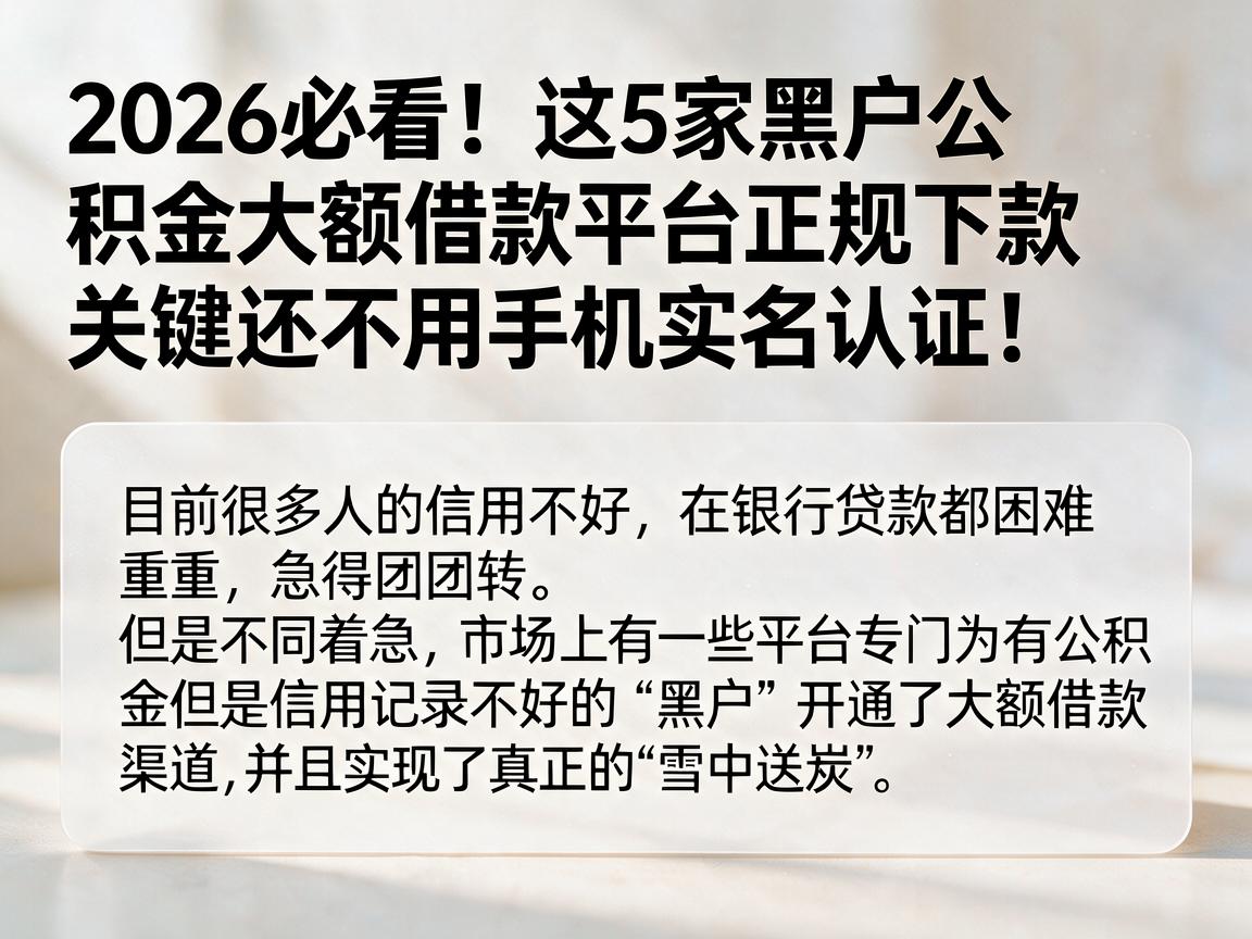 2026必看！这5家黑户公积金大额借款平台正规下款，关键还不用手机实名认证！