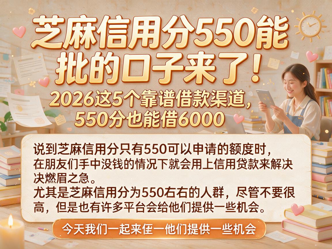 芝麻信用分550能批的口子来了！2026这5个靠谱借款渠道，550分也能借6000