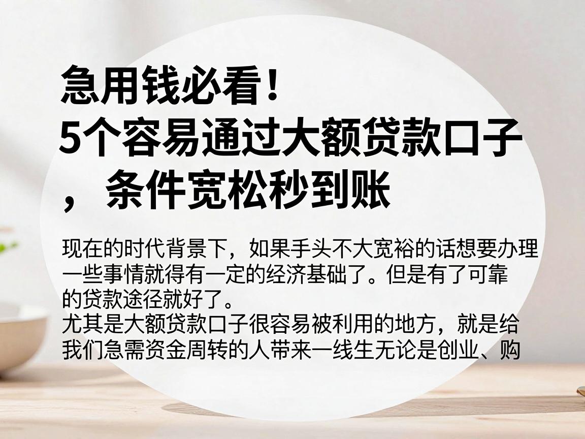 急用钱必看！5个容易通过大额贷款口子，条件宽松秒到账
