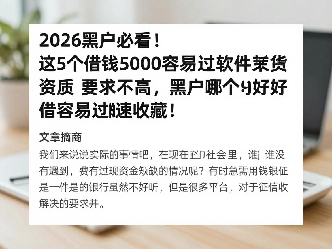 2026黑户必看！这5个借钱5000容易过的软件，资质要求不高，黑户哪个软件好借钱容易过的速收藏！