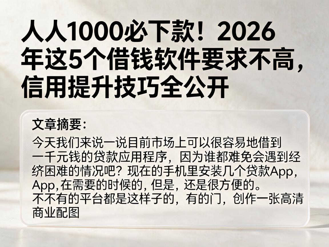 人人1000必下款！2026年这5个借钱软件要求不高，信用提升技巧全公开