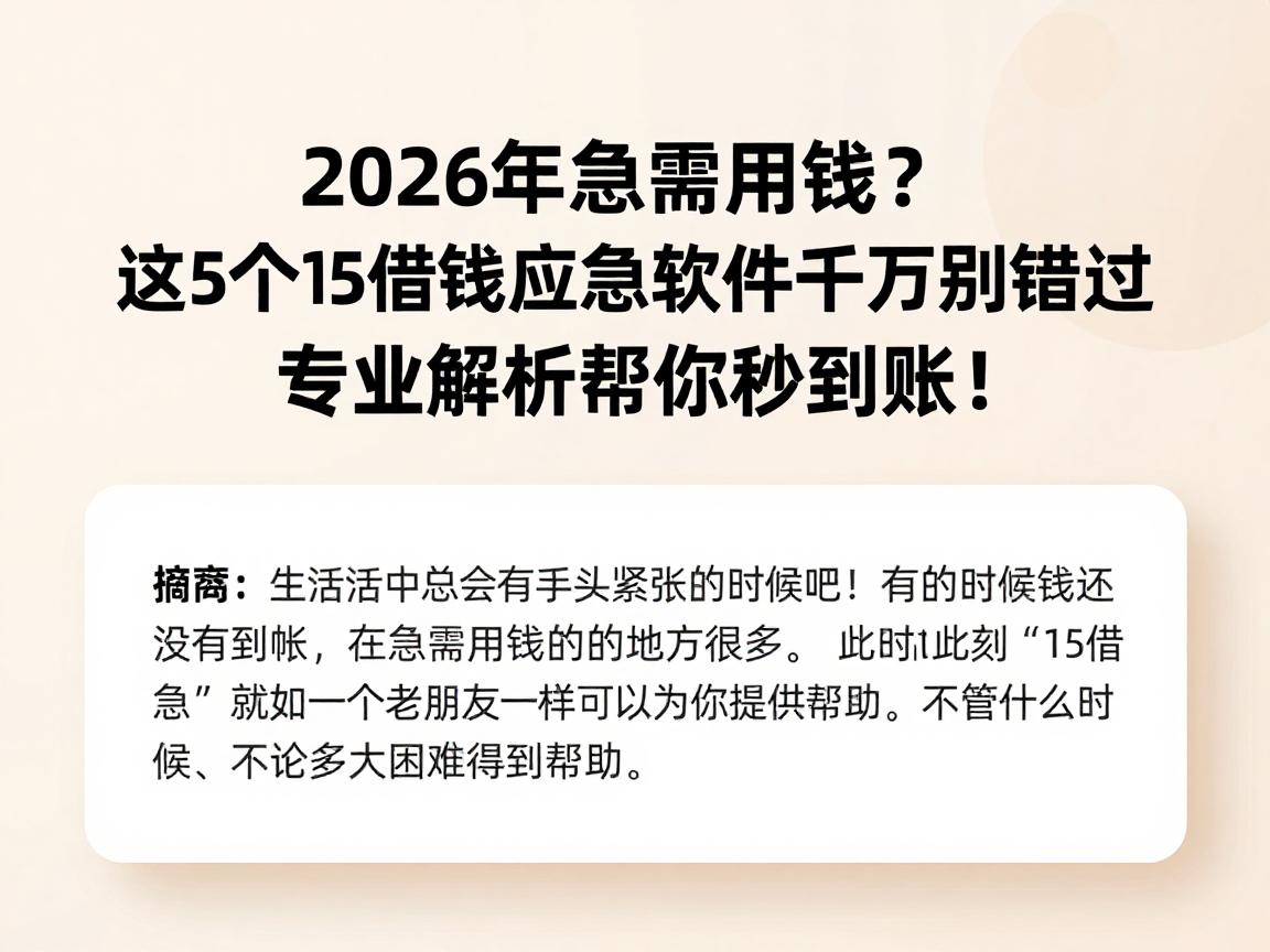 2026年急需用钱？这5个15借钱应急软件千万别错过，专业解析帮你秒到账！