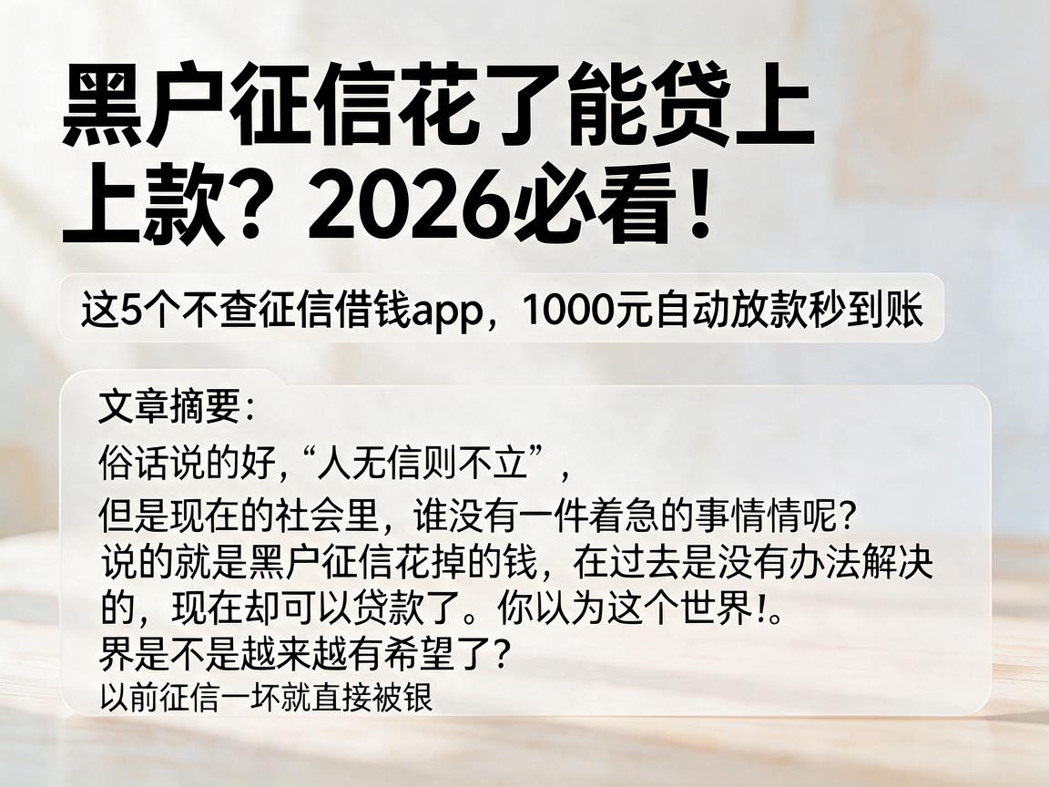 黑户征信花了能贷上款？2026必看！这5个不查征信借钱App，1000元自动放款秒到账