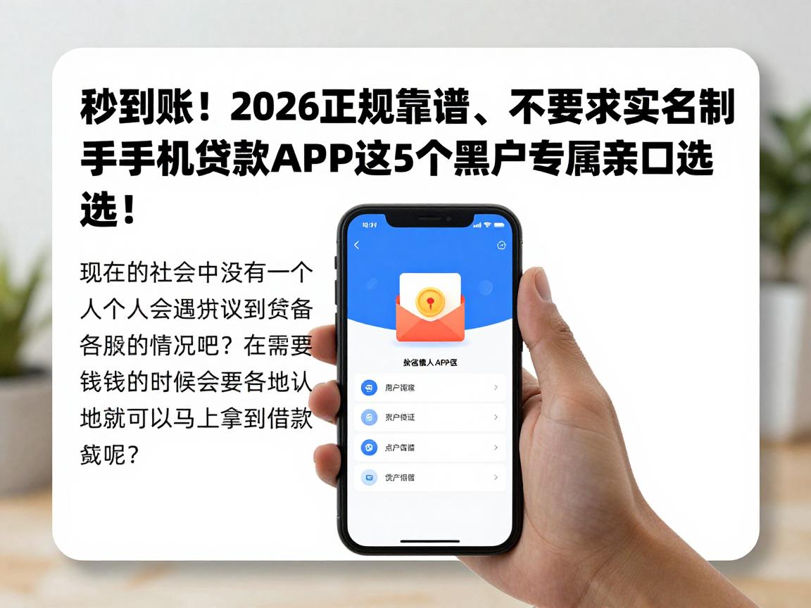 秒到账！2026正规靠谱、不要求实名制手机号的贷款APP合集，这5个黑户专属口子亲测可选！