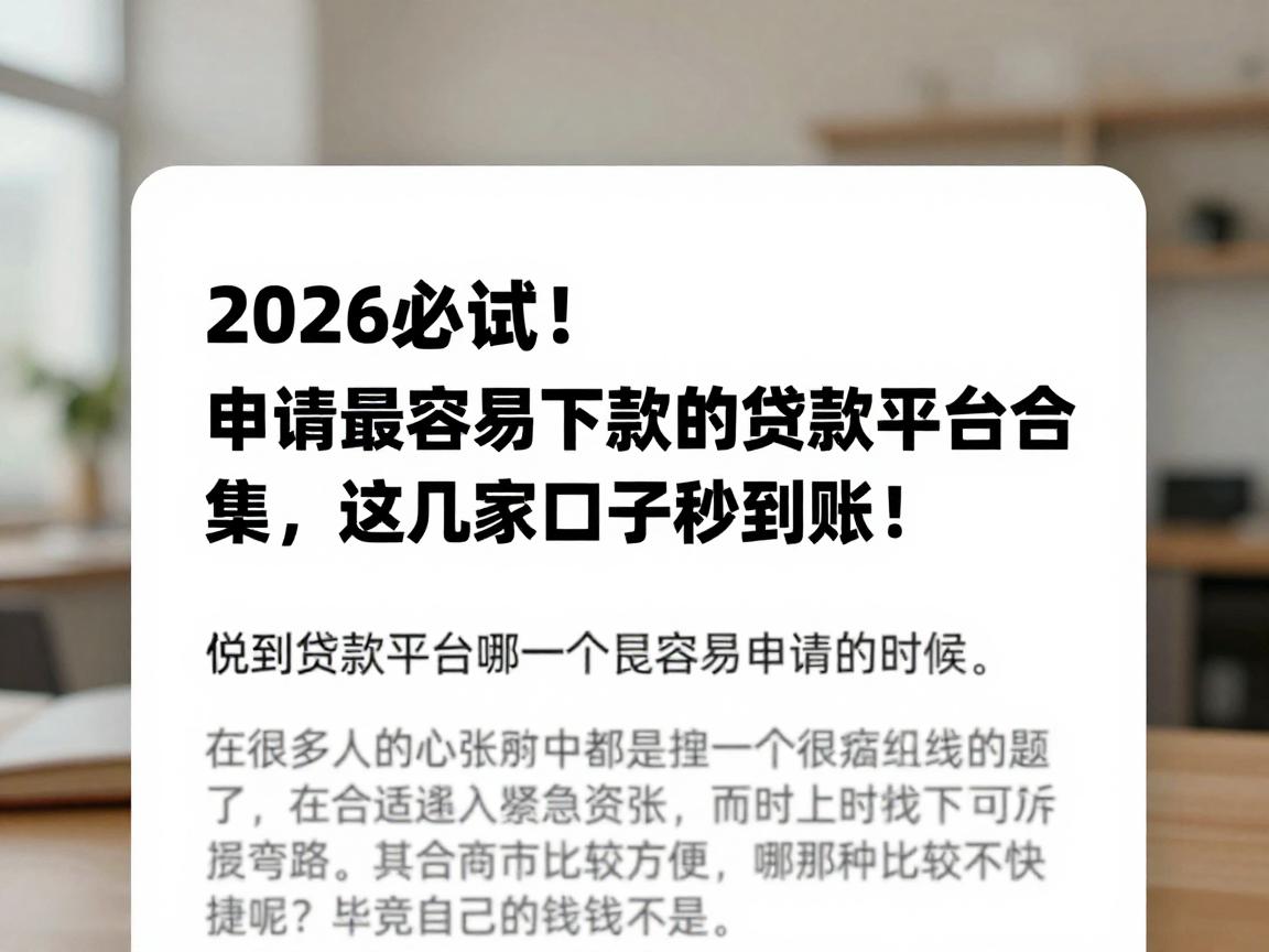 2026必试！申请最容易下款的贷款平台合集，这几家口子秒到账！