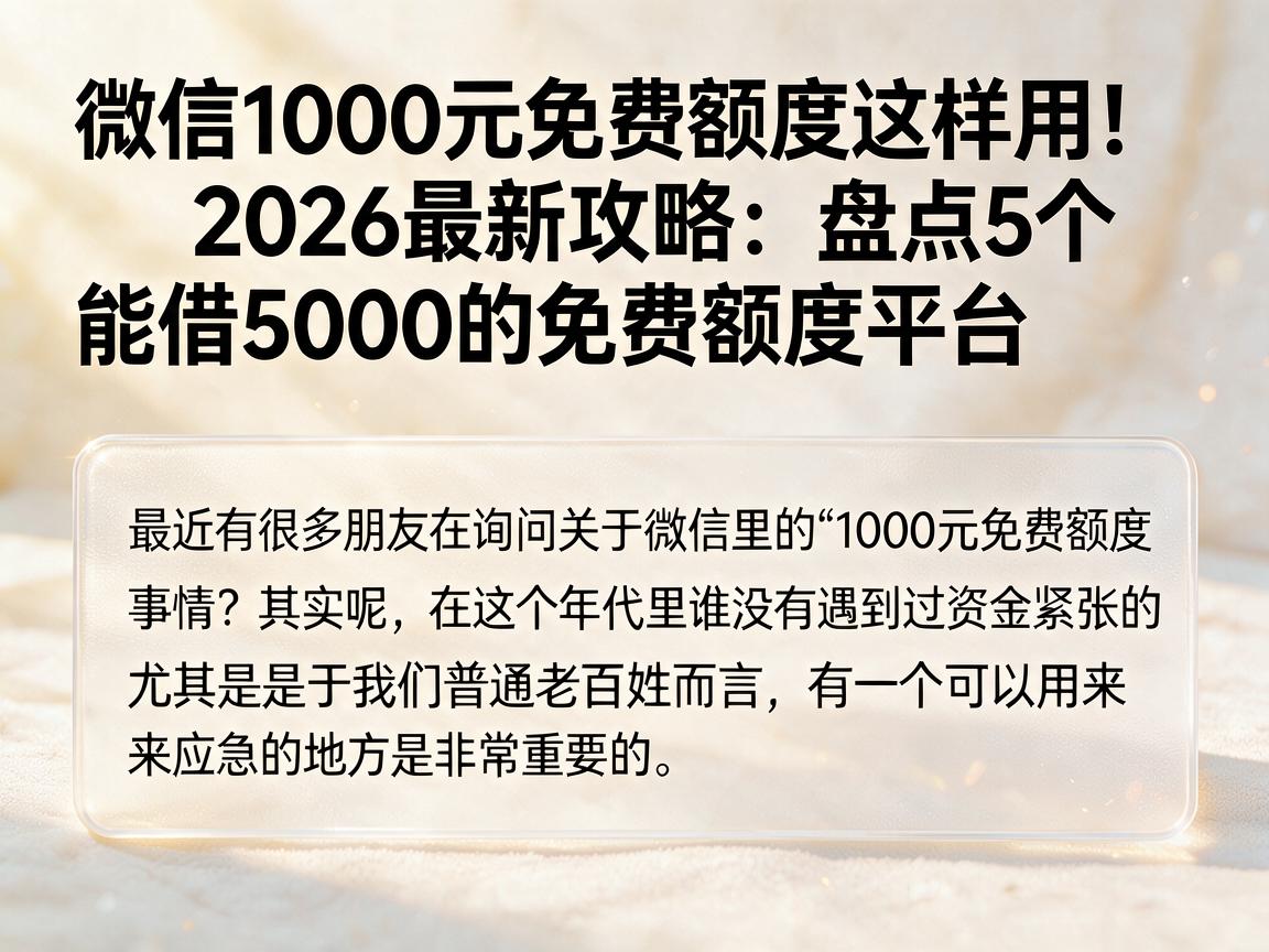 微信1000元免费额度这样用！2026最新攻略：盘点5个能借5000的免费额度平台