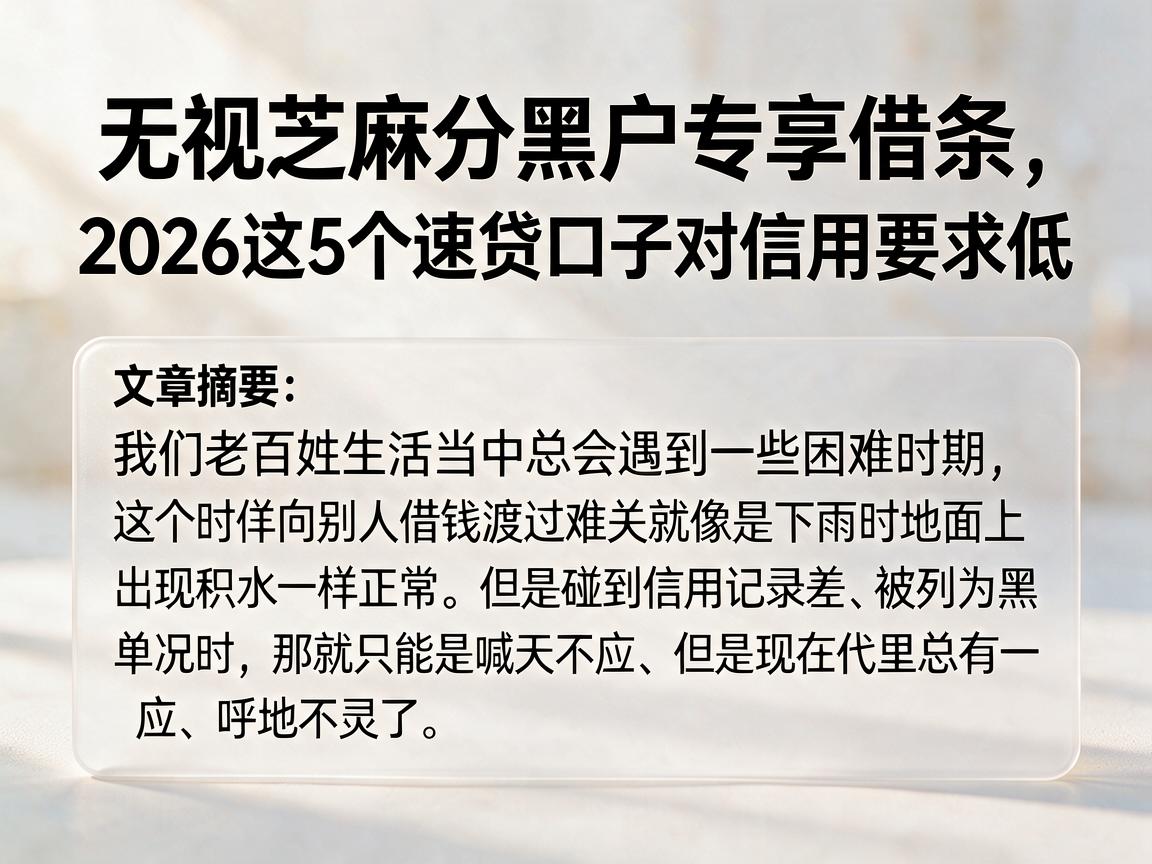 无视芝麻分黑户专享借条，2026这5个速贷口子对信用要求低