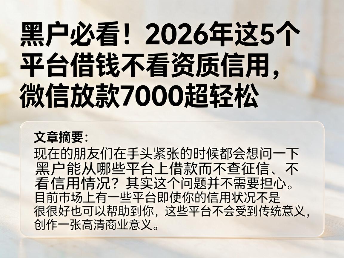 黑户必看！2026年这5个平台借钱不看资质信用，微信放款7000超轻松