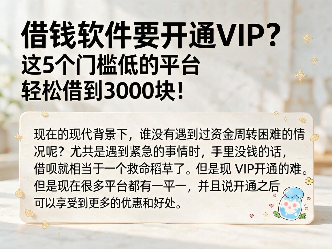 借钱软件要开通VIP？这5个门槛低的平台，轻松借到3000块！