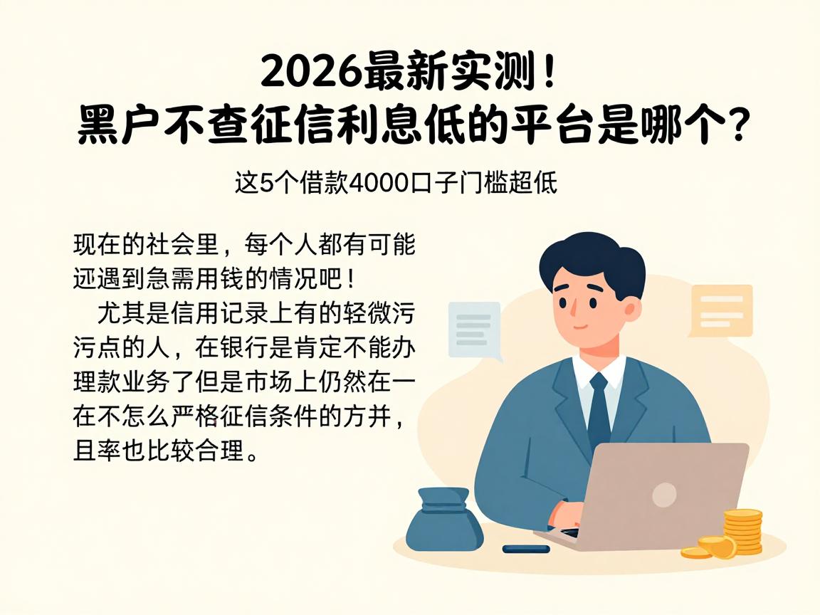 2026最新实测！黑户不查征信利息低的平台是哪个？这5个借款4000口子门槛超低
