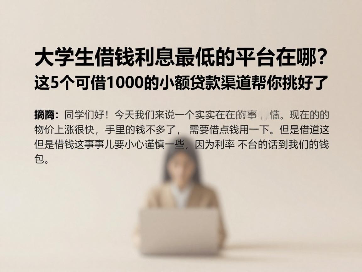大学生借钱利息最低的平台在哪？这5个可借1000的小额贷款渠道帮你挑好了