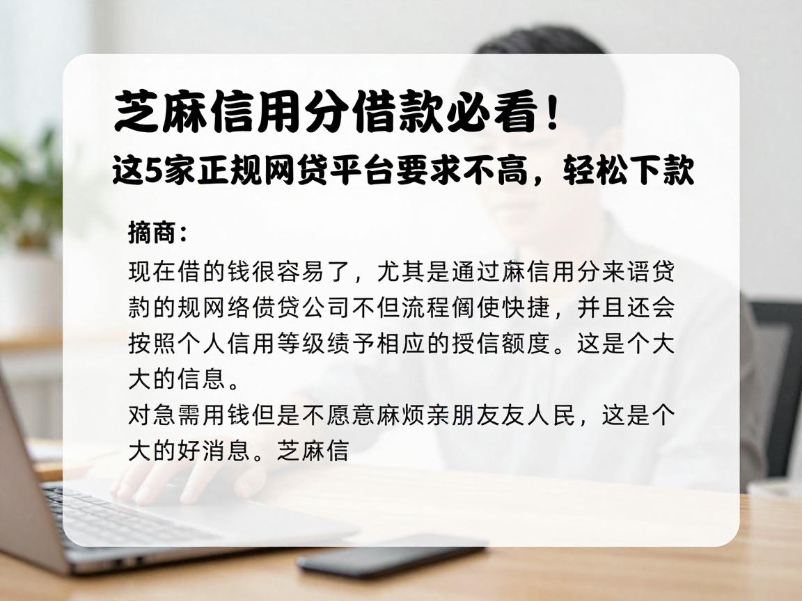 芝麻信用分借款必看！这5家正规网贷平台要求不高，轻松下款