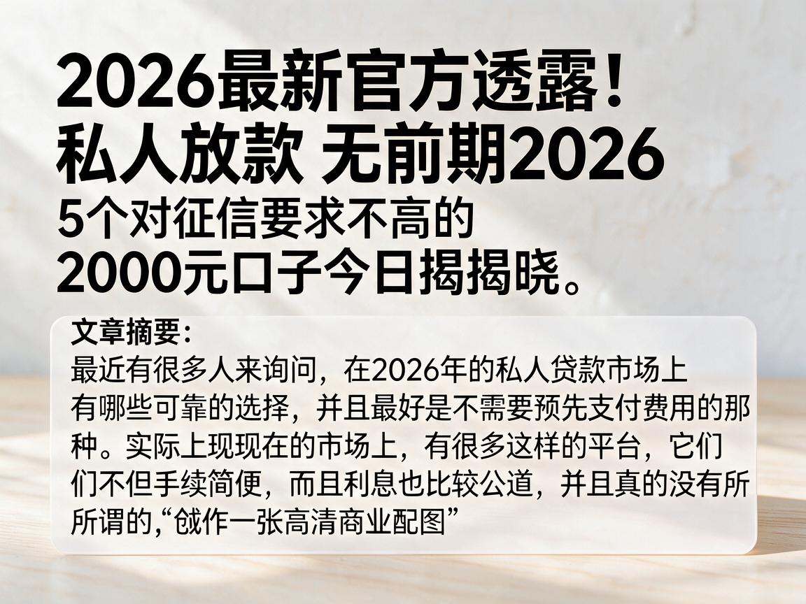 2026最新官方透露！私人放款无前期2026，5个对征信要求不高的2000元口子今日揭晓