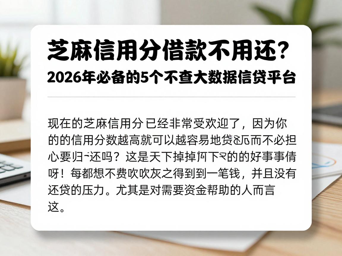 芝麻信用分借款不用还？2026年必备的5个不查大数据信贷平台