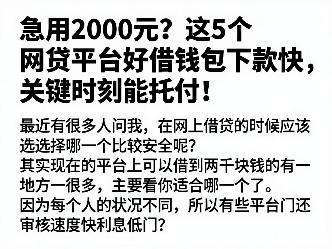 急用2000元？这5个网贷平台好借钱包下款快，关键时刻能托付！